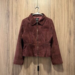Vintage Y2K Arden B Brown Suede Leather Fitted Collared Jacket Size L